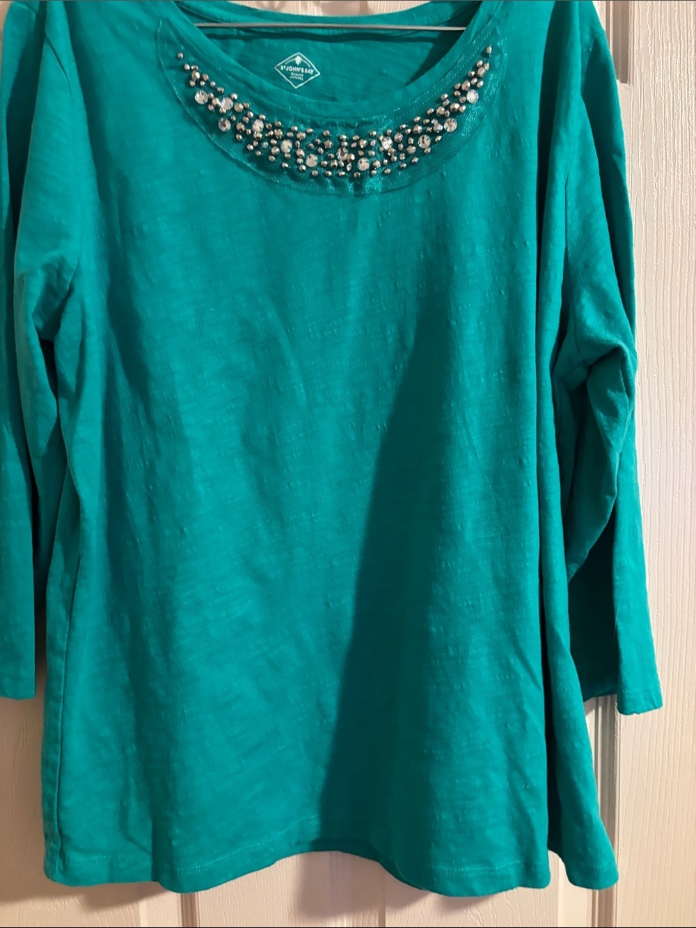 St. John's Bay Teal Long-Sleeve Tee with Beaded Scoop Neck